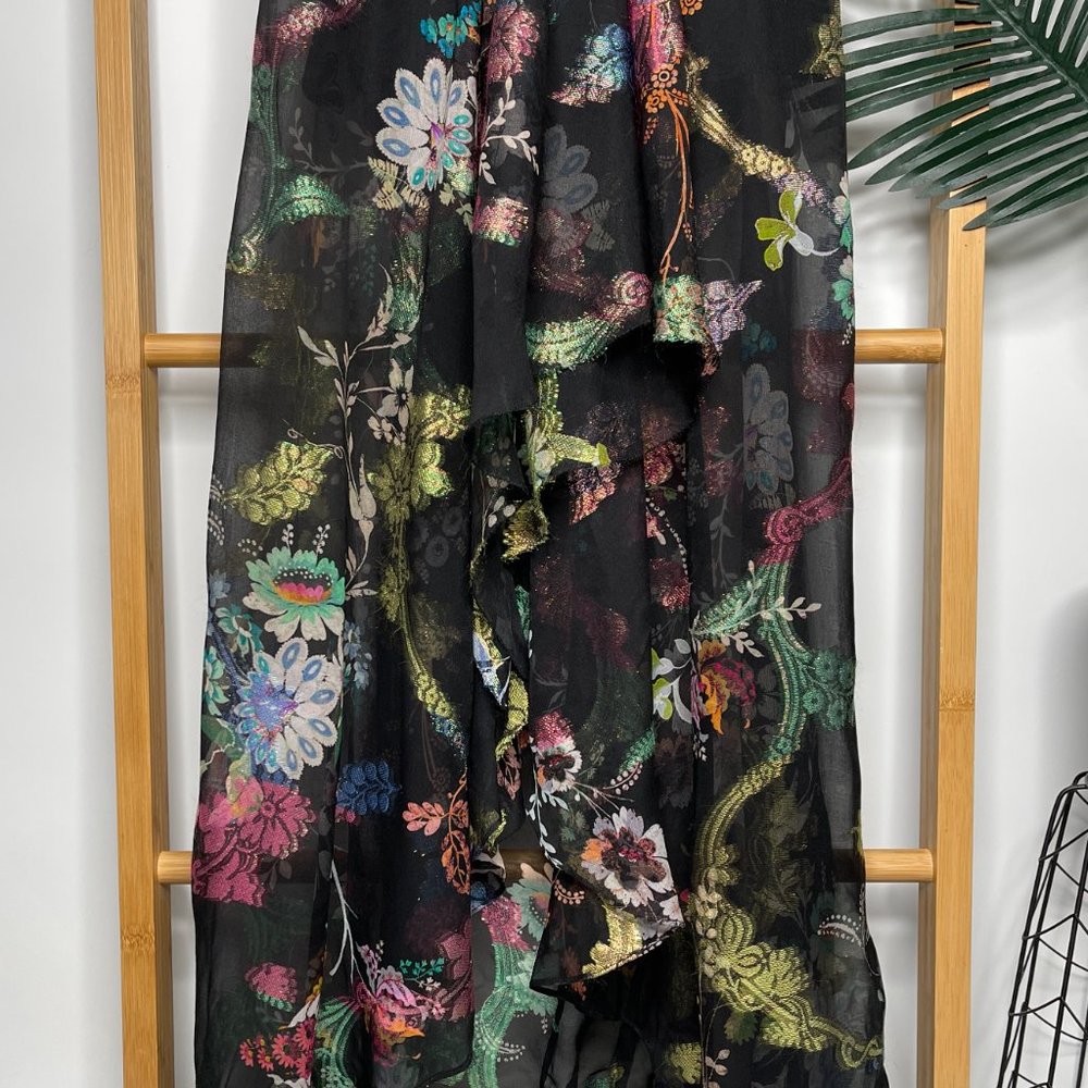 SOLD Etro Black Metallic Floral Print Fil Coupé Silk Chiffon Dress Size 44 S-M - Picture 7 of 13